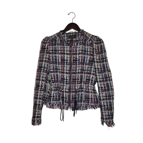 Halogen Women's Long Sleeves Zipped Up Plaid Tweed Multicolor Jacket Size S - Picture 2 of 13